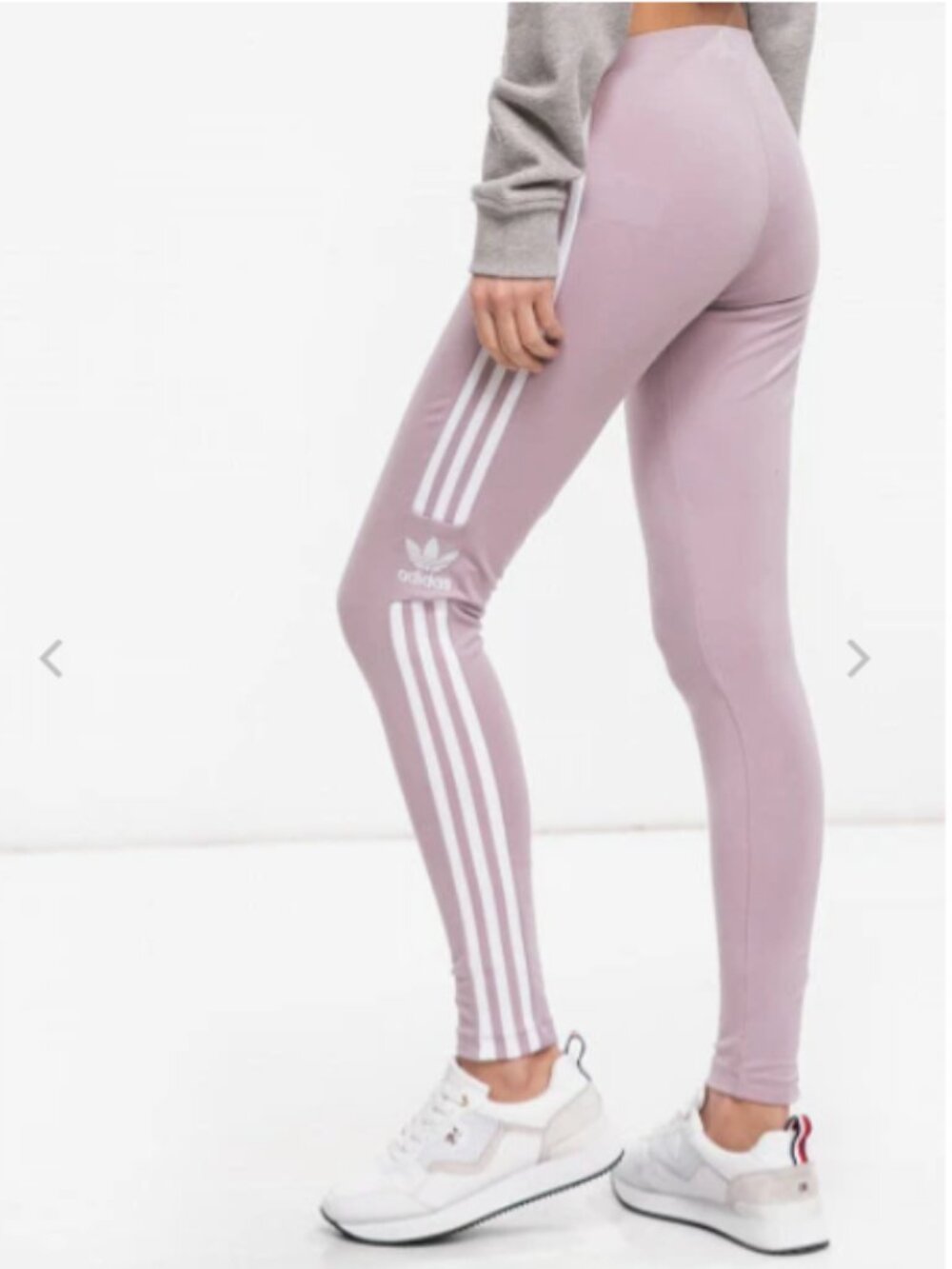 Adidas Originals Lilac Purple Trefoil Logo White Side Stripe Tights Leggings